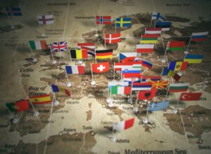 European Union map with flags of countries. Europe.